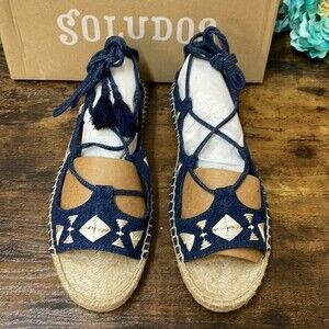 Soludos | Embroidered Tie Up Sandals | Blue | Size 9.5